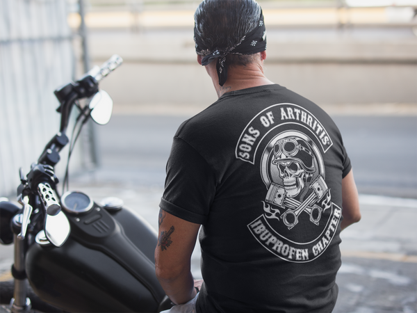 Ristede rig enkemand Helmet Head Black Short Sleeve 100% Cotton Biker T-shirt | Sons of Arthritis