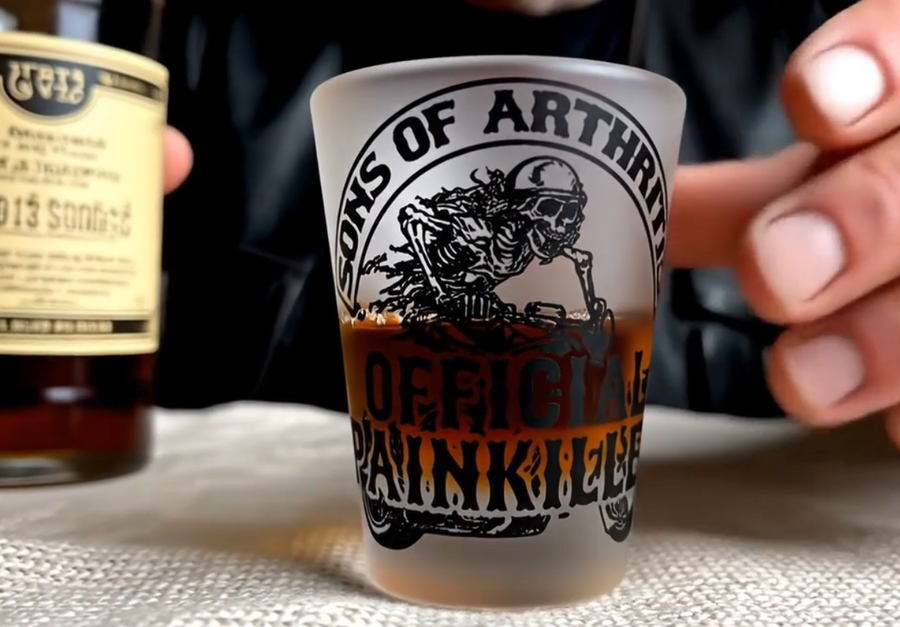Sons of Arthritis Official Painkiller Shot Glass