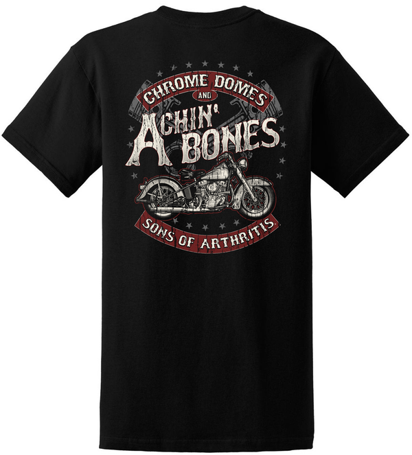 Chrome Domes & Achin Bones (Front & Back, Black Tee)