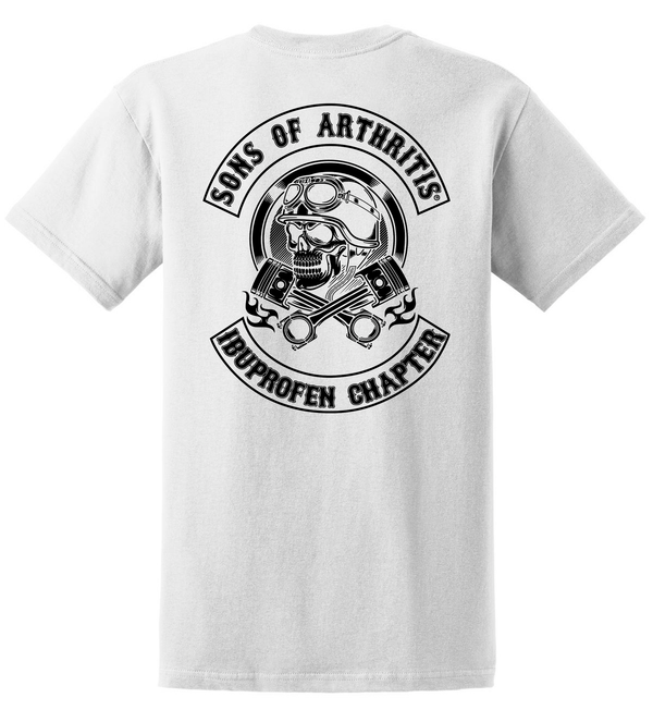 Sons of Arthritis Helmet Head White Short Sleeve 100% Cotton Biker T-shirt