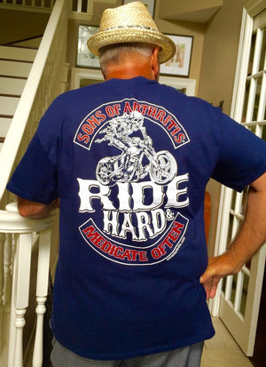 "Ride Hard & Medicate Often" Little Blue Pill Navy Blue 100% Cotton Biker T-Shirt
