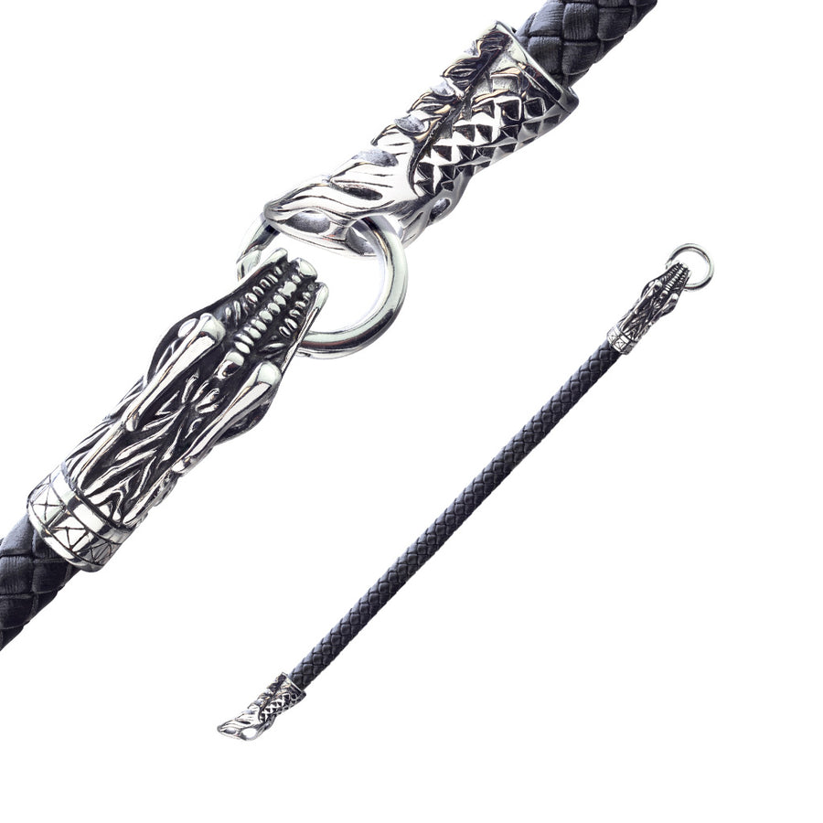 Sons of Arthritis Dragon Clasp Black Bolo Leather Cord Stainless Steel Bracelet