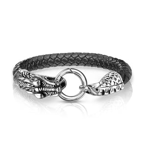 Sons of Arthritis Dragon Clasp Black Bolo Leather Cord Stainless Steel Bracelet