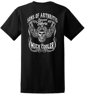 Sons of Arthritis Seasoned Biker Black Pocket Short Sleeve 100% Cotton Biker T-shirt