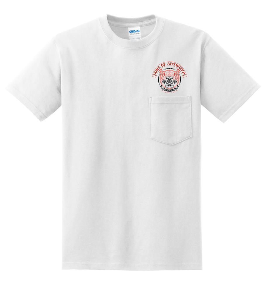 Sons of Arthritis Skull & Pistons Pocket T-Shirt White
