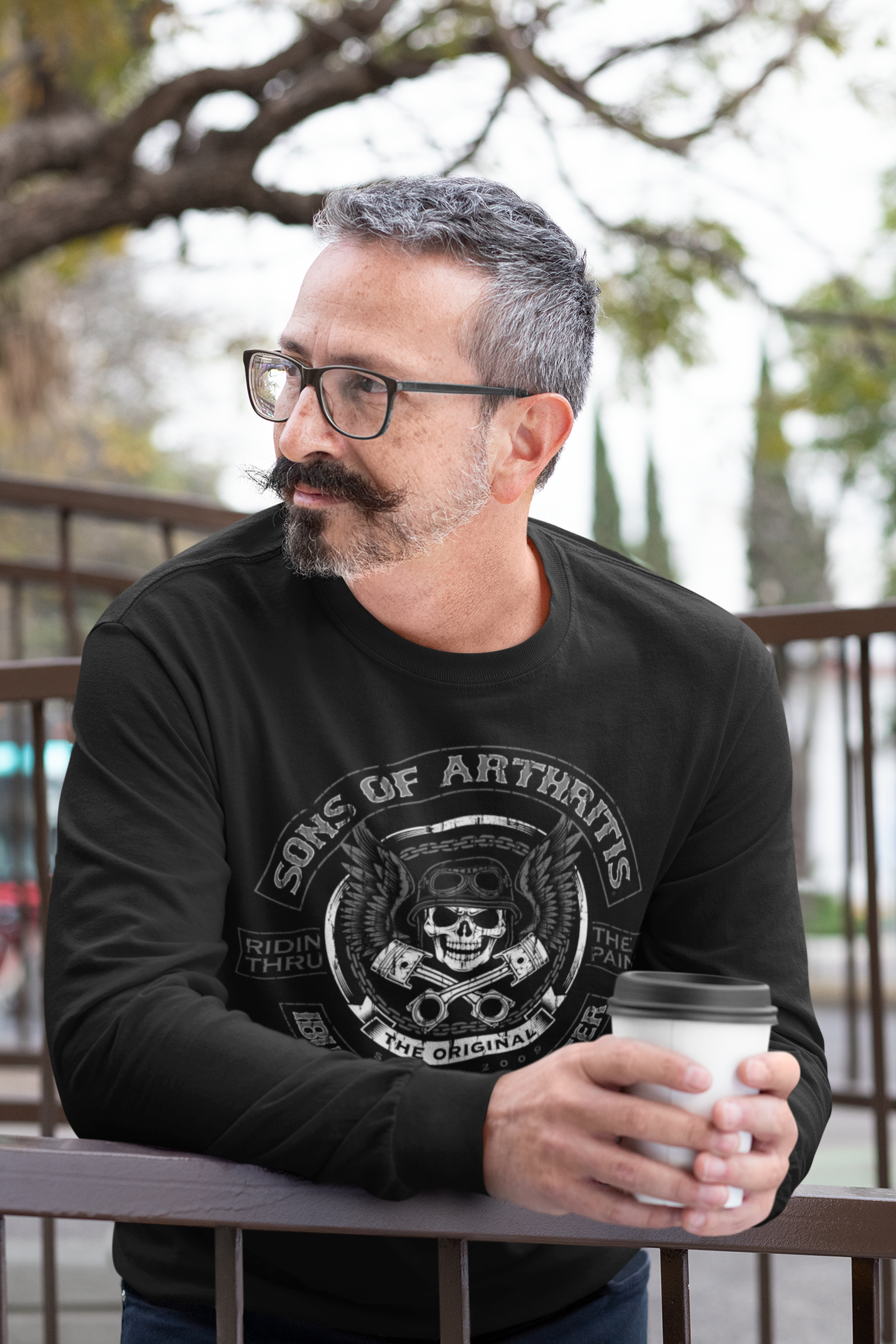 Skull & Pistons Long Sleeve Front Image - Sons of Arthritis