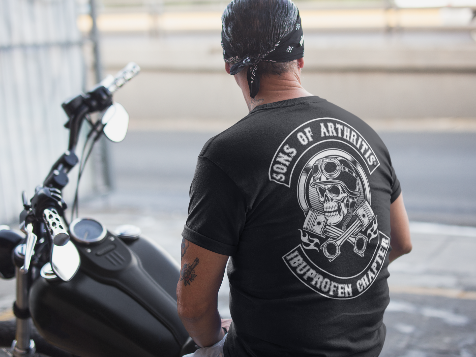 Sons of Arthritis Helmet Head Black Short Sleeve 100% Cotton Biker T-shirt