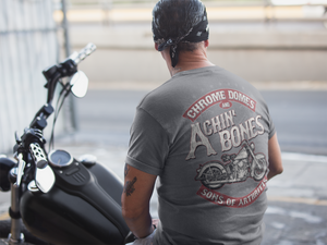 Sons of Arthritis Chrome Domes & Achin Bones Grey Biker T-Shirt (Pocket Tee)