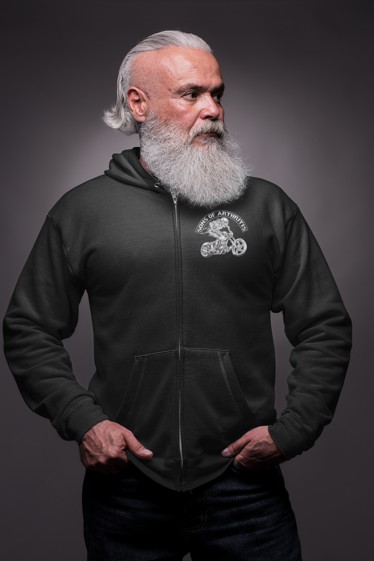 Helmet Head Zippered Biker Hoodie Sons of Arthritis