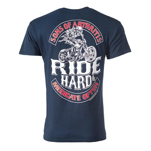 "Ride Hard & Medicate Often" Little Blue Pill Navy Blue 100% Cotton Biker T-Shirt