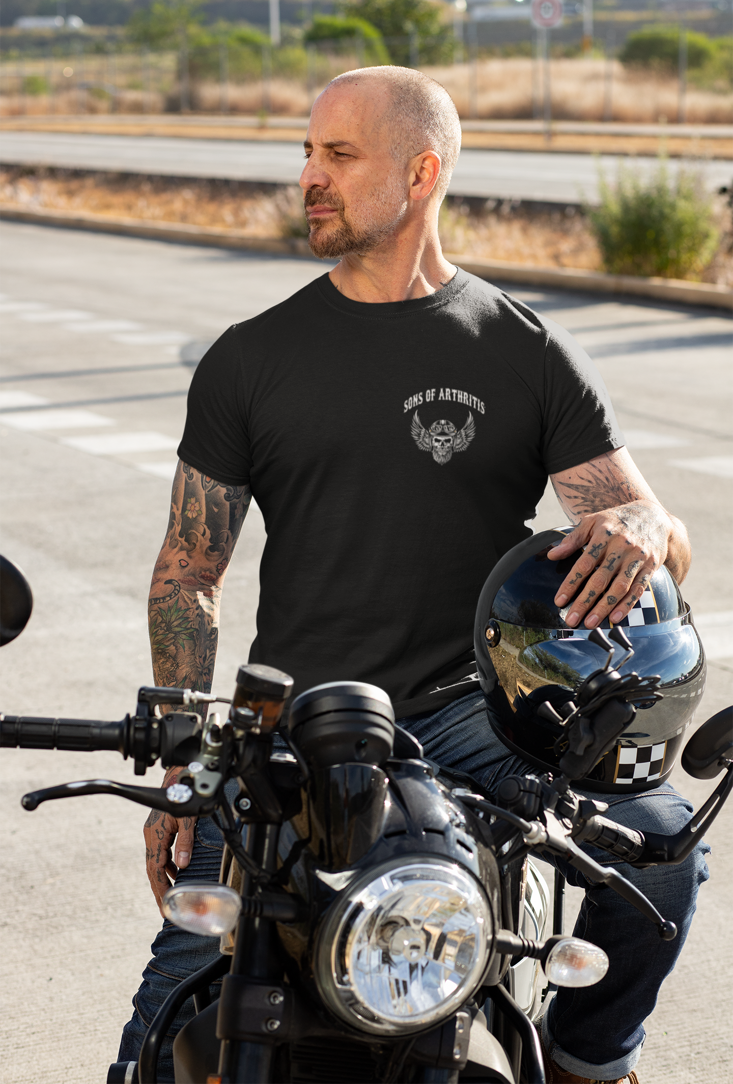 Sons of Arthritis Seasoned Biker Black Short Sleeve 100% Cotton Biker