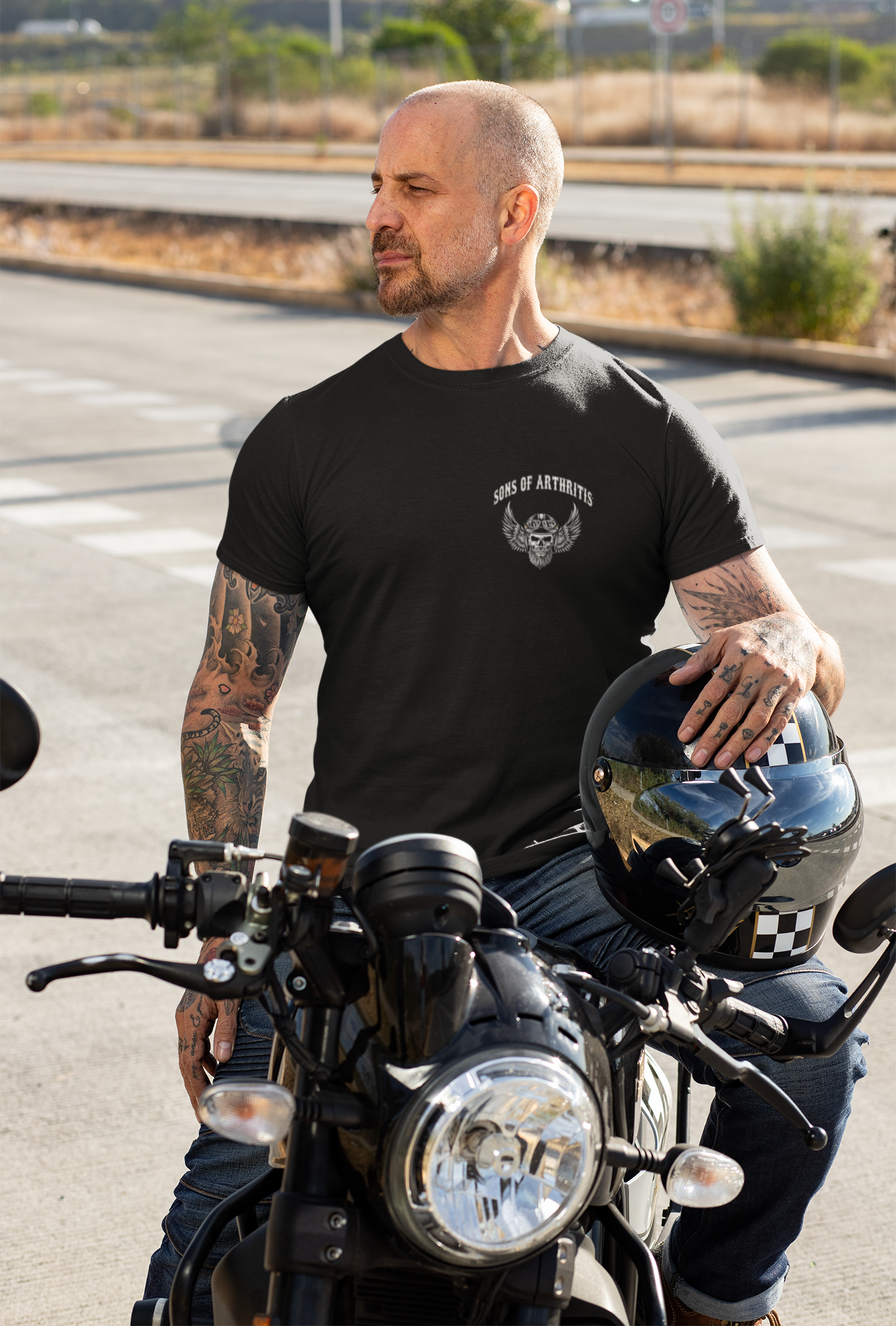 Sons of Arthritis Seasoned Biker Black Short Sleeve 100% Cotton Biker  T-shirt